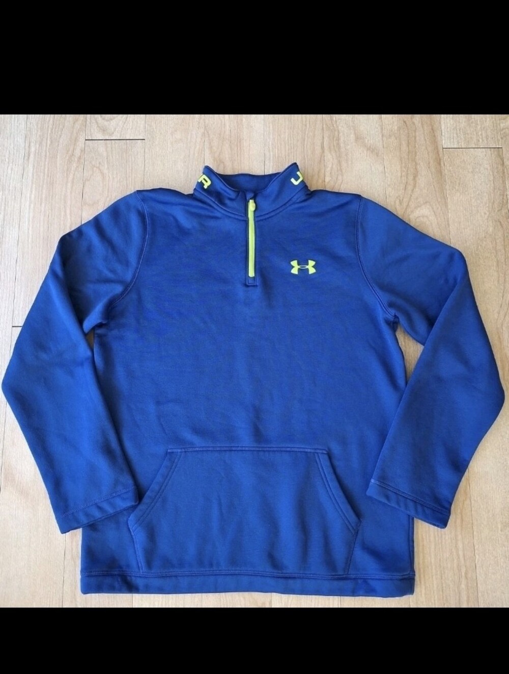 Under Armour Kids Blue 1/4 Zip Pullover with Neon Yellow Accents Size Youth XL